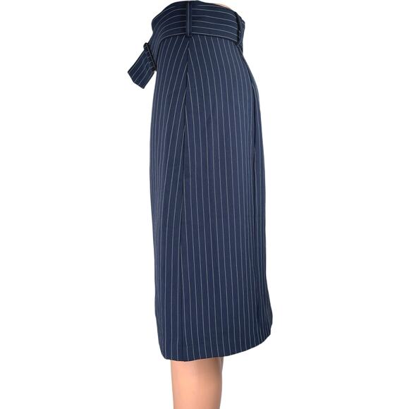 Banana Republic Blue Pin Striped Belted Slit Knee Length Straight Pencil Skirt 0 - Picture 2 of 5